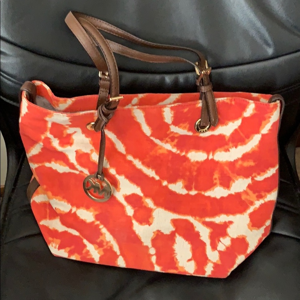 Michael Kors orange tie dye tote